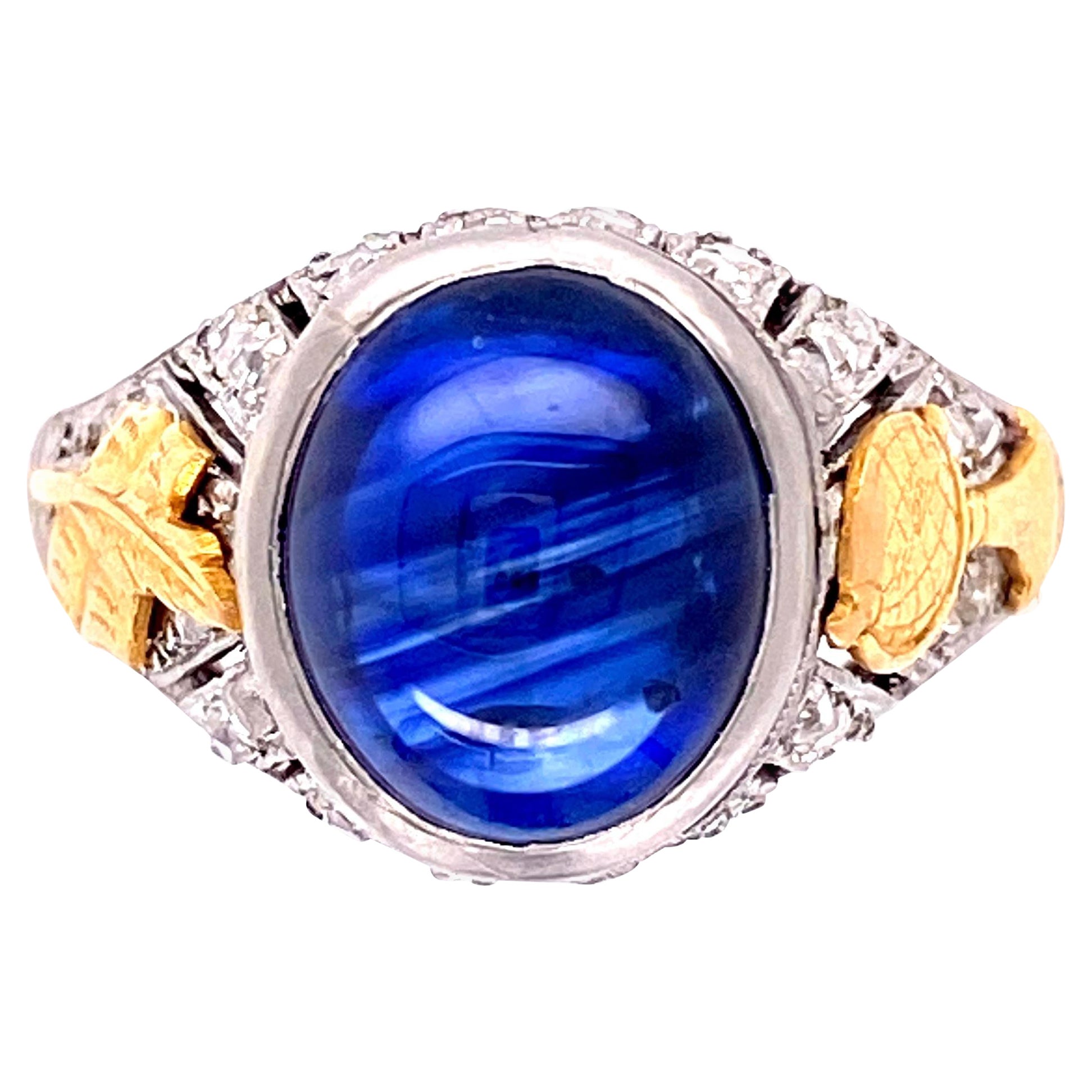 Sapphire and Diamond Art Deco Revival Platinum Ring Fine Estate Jewelry