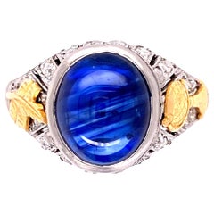 Sapphire and Diamond Art Deco Revival Platinum Ring Fine Estate Jewelry