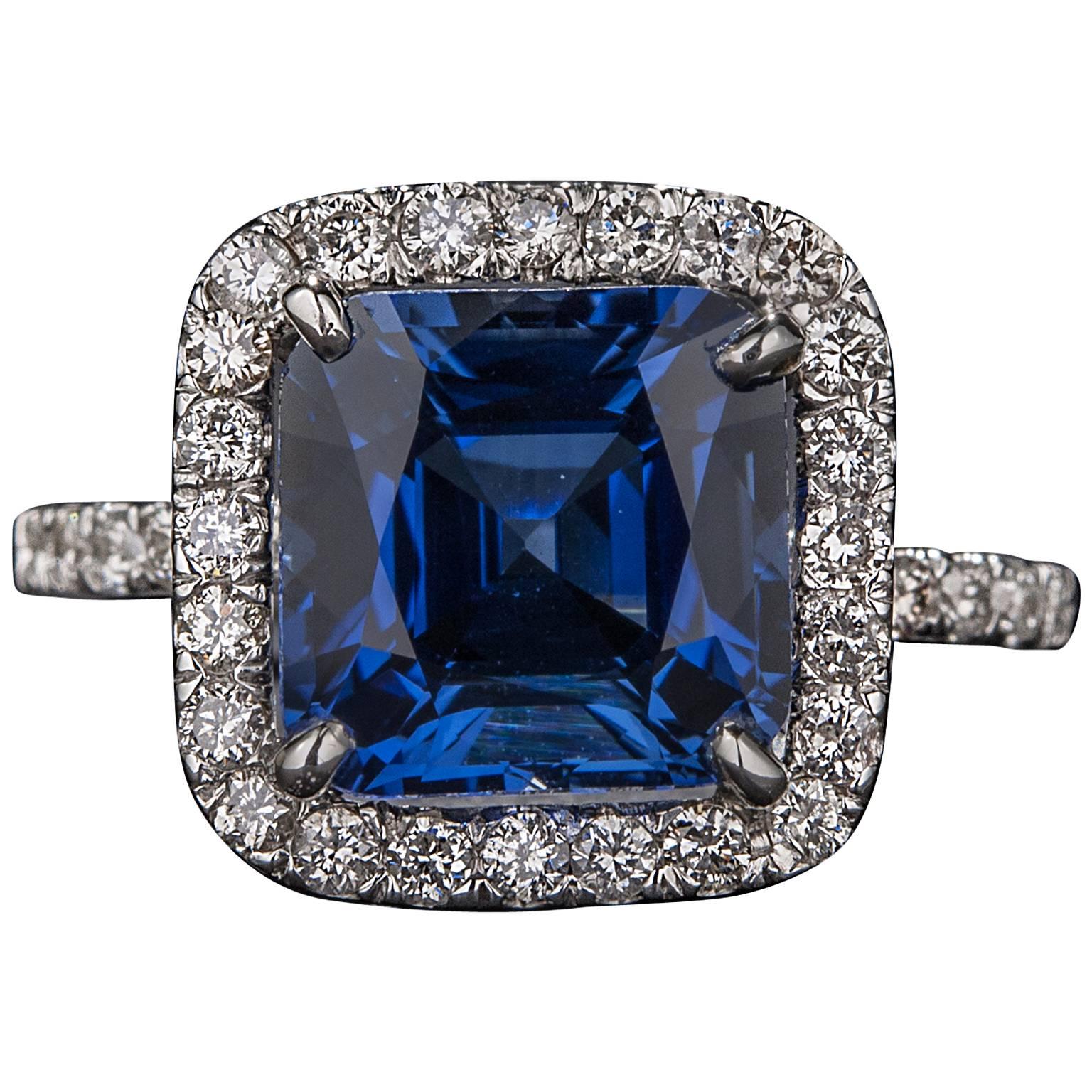 4.28 Carat Sapphire, Diamond Ring For Sale
