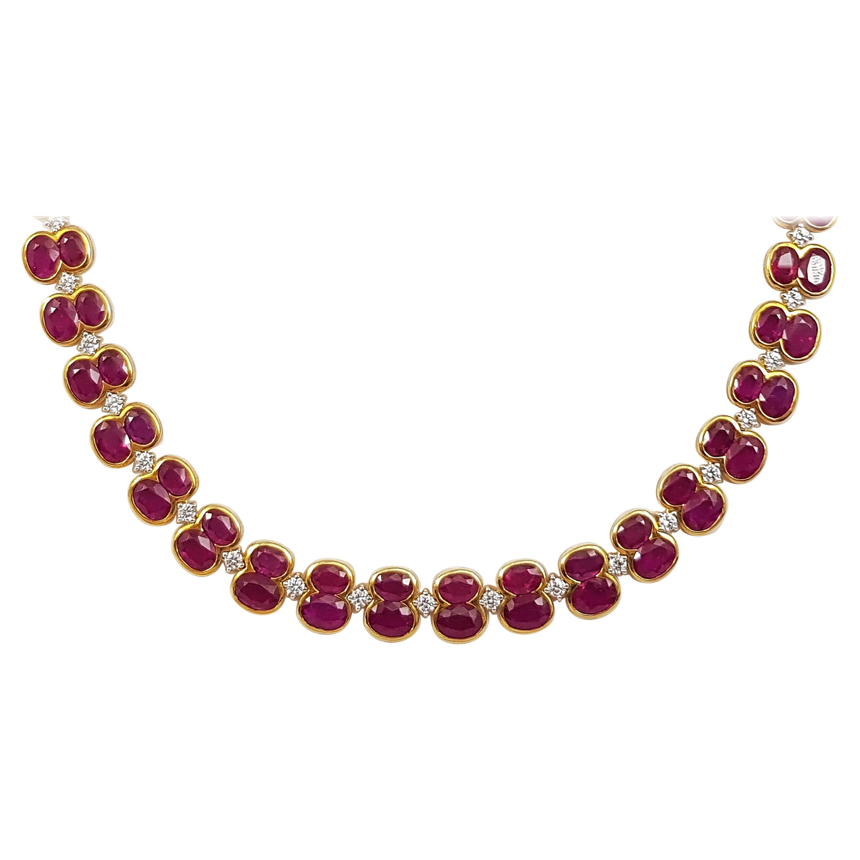 Ruby with Diamond Necklace Set in 18 Karat Gold Settings For Sale