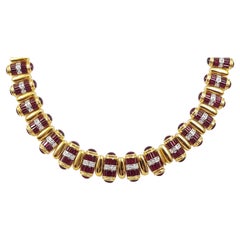 Antique Ruby with Cabochon Ruby and Diamond Necklace Set in 18 Karat Gold Settings