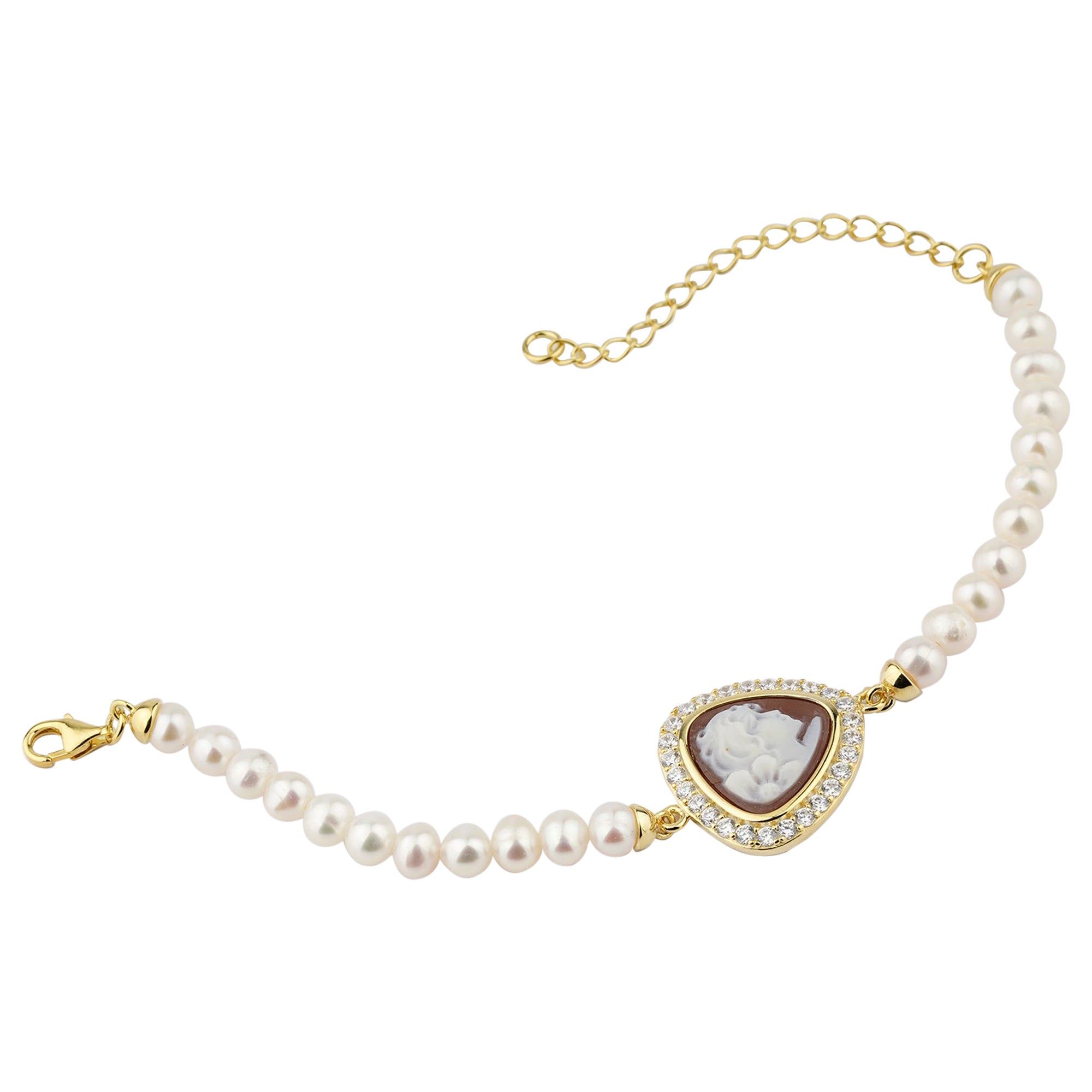 18 Carat Gold Plated 925 Sterling Silver with Sea Shell Cameo Bracelet and Ring For Sale