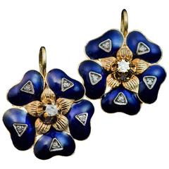 Antique Victorian Enamel Diamond Gold Earrings 1