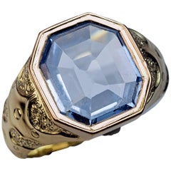 1870s Antique Russian Sapphire Gold Men's Ring 