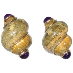 Amethyst Shell Gold Earrings Amethyst Shell Gold Earrings