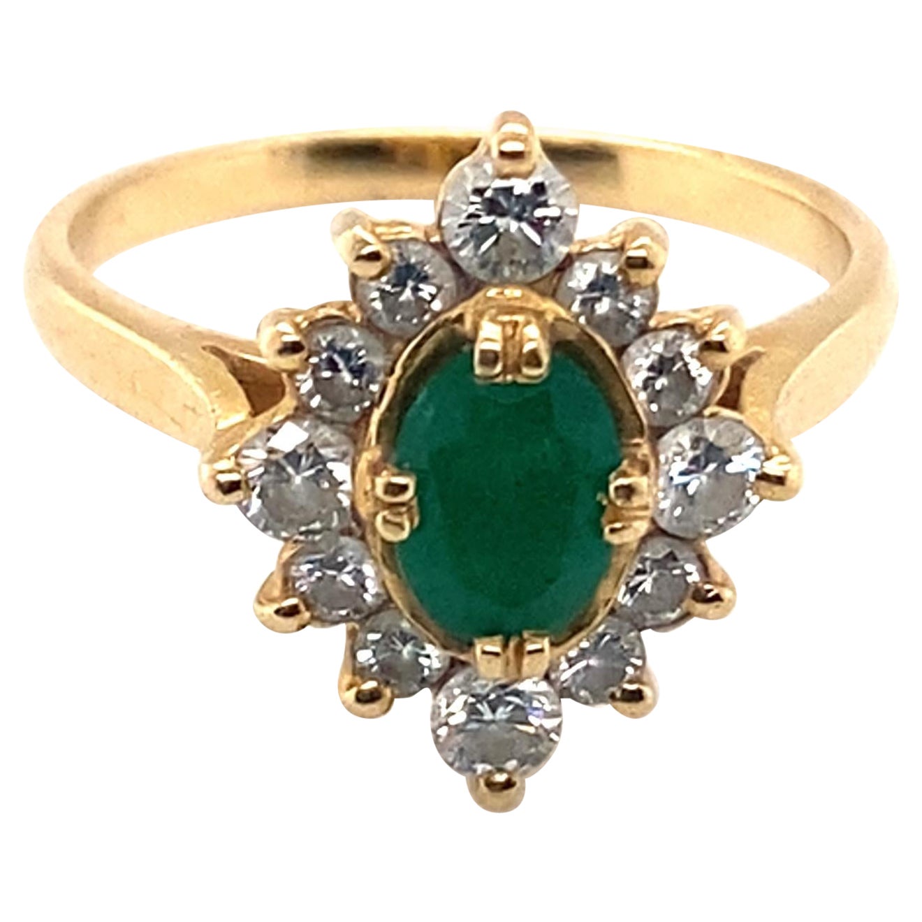 1980er Jahre Cocktail-Ring aus 18 Karat Gelbgold mit Smaragd und Diamant 