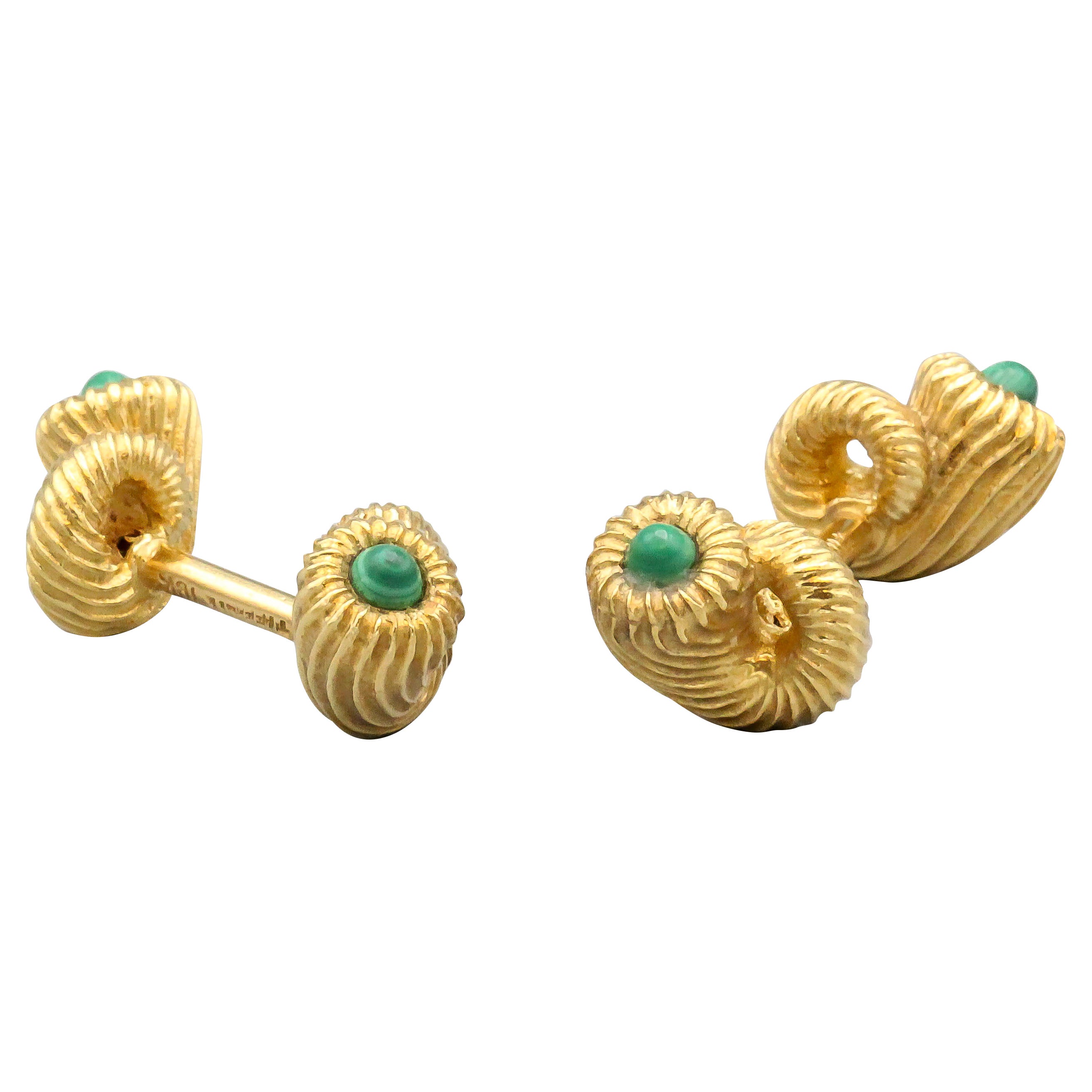 Tiffany & Co. Schlumberger Malachite 18 Karat Gold Cornucopia Cufflinks