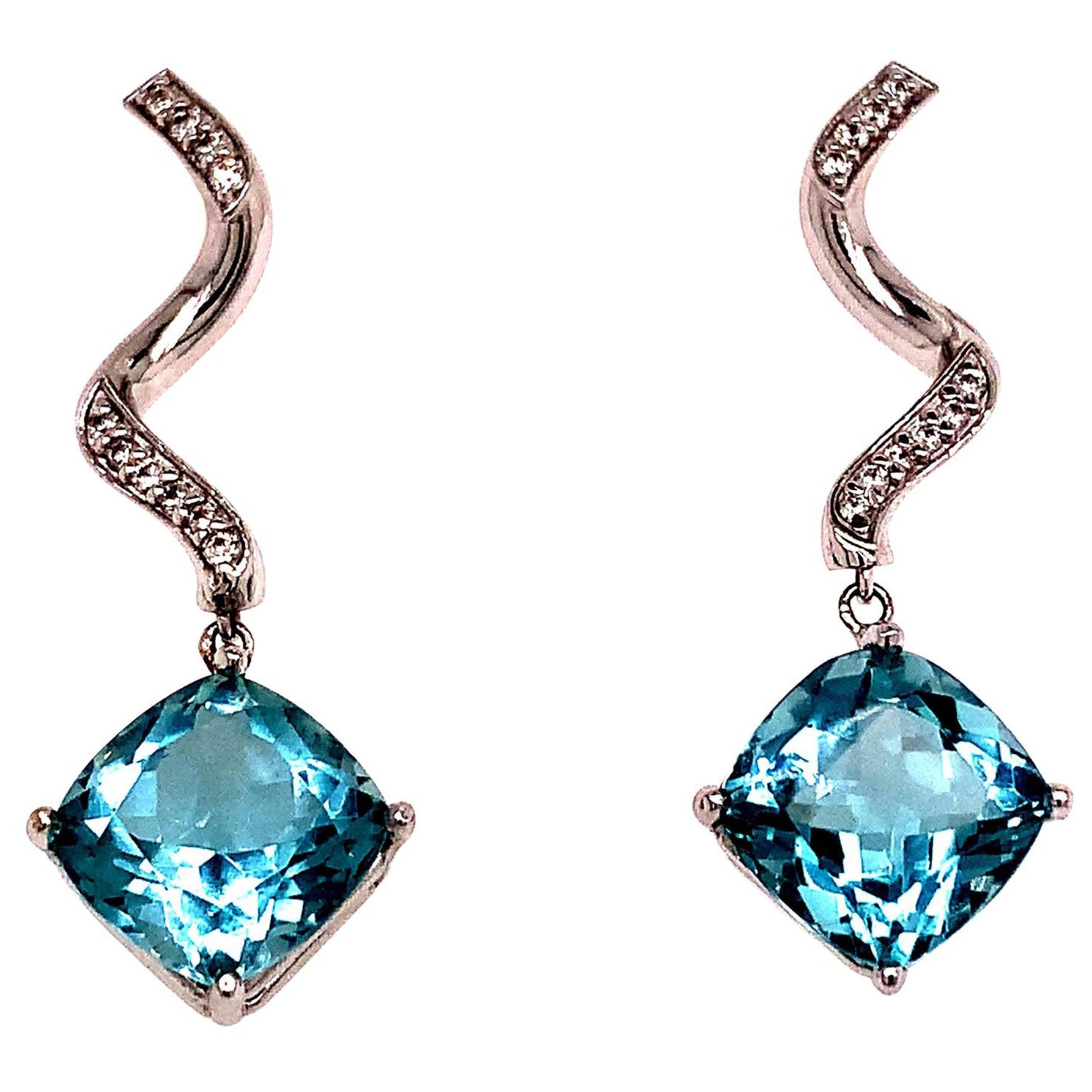 Natural Aquamarine Diamond Earrings 14k Gold 8.15 TCW Certified For Sale