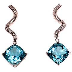 Natural Aquamarine Diamond Earrings 14k Gold 8.15 TCW Certified