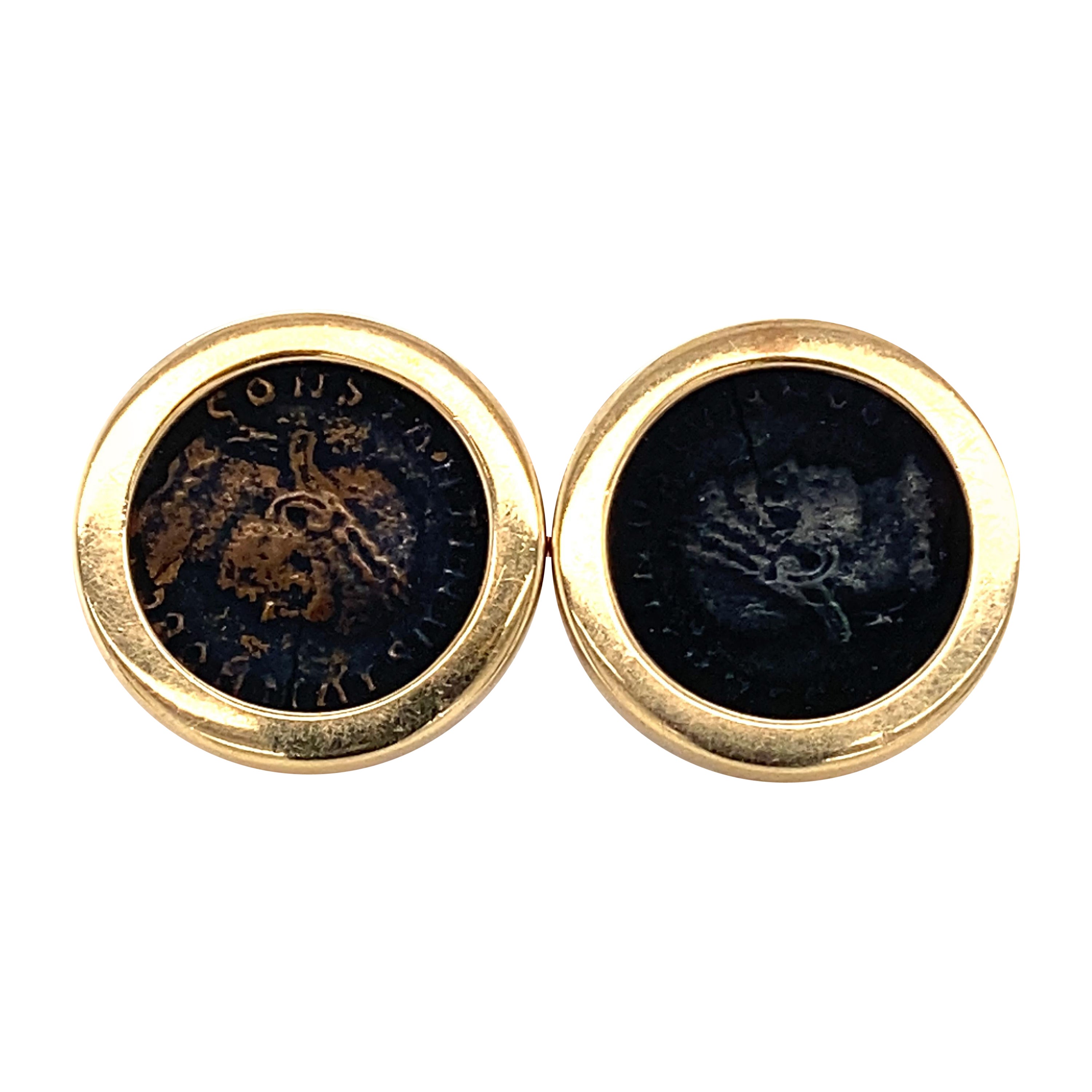 Römische Münz-Ohrringe aus 14 Karat Gold, hergestellt in Italien, 1950er Jahre im Angebot
