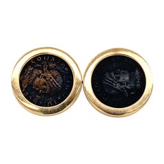 Vintage 1950s Roman Coin Earrings in 14 Karat Gold, Made in Italy