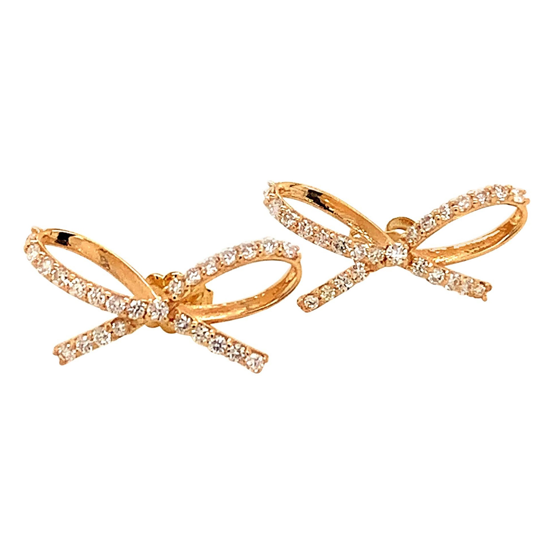Diamond Bow Stud Earrings 14k Gold 0.5 Tcw Certified For Sale