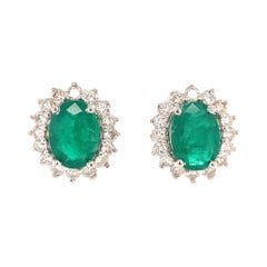 Used Natural Emerald Diamond Earrings 14k Gold 5.03 TCW Certified