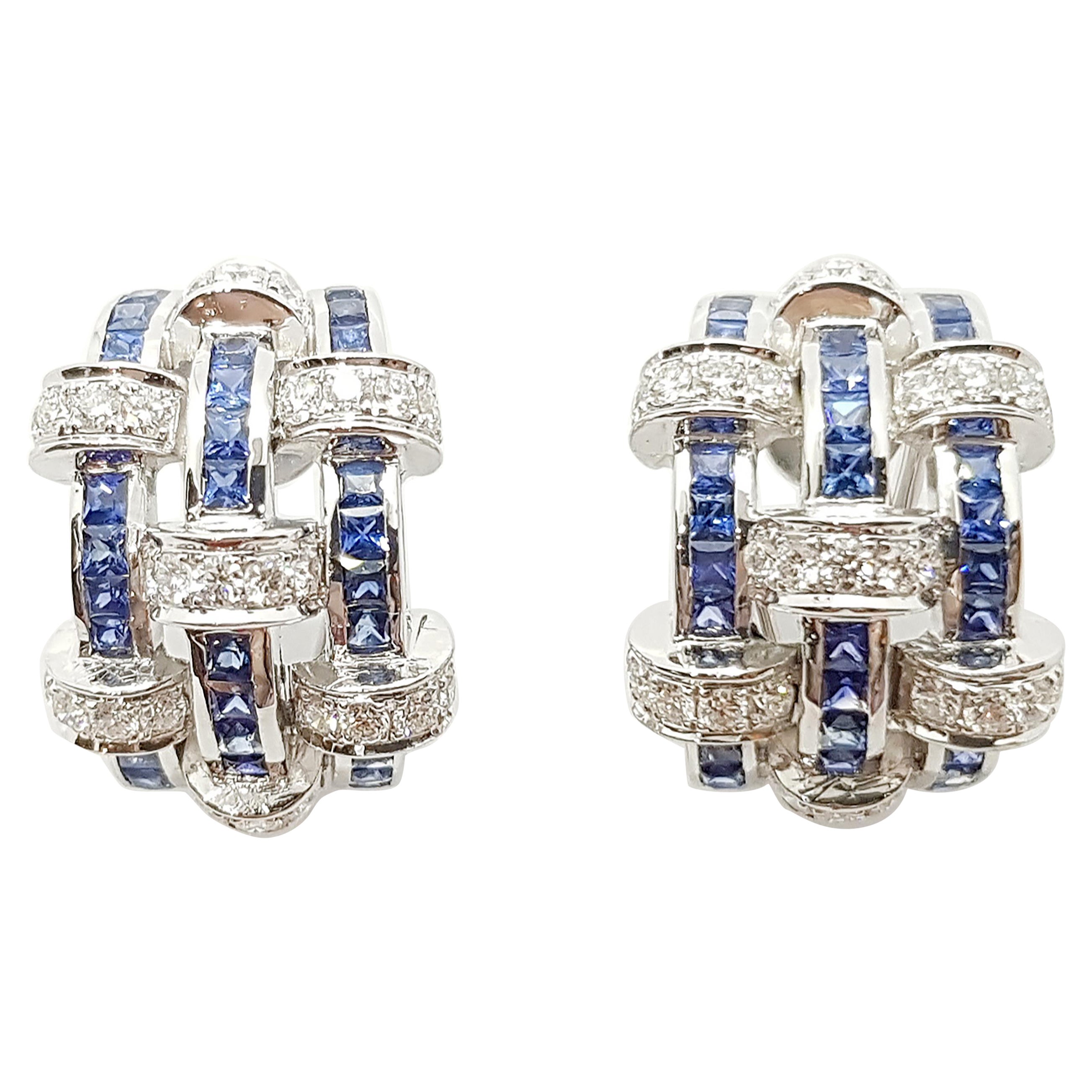 Ohrringe mit blauem blauem Saphir und Diamant in 18 Karat Weißgoldfassung im Angebot