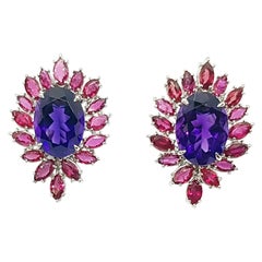 Amethyst with Ruby Earrings Set in 18 Karat White Gold Settings