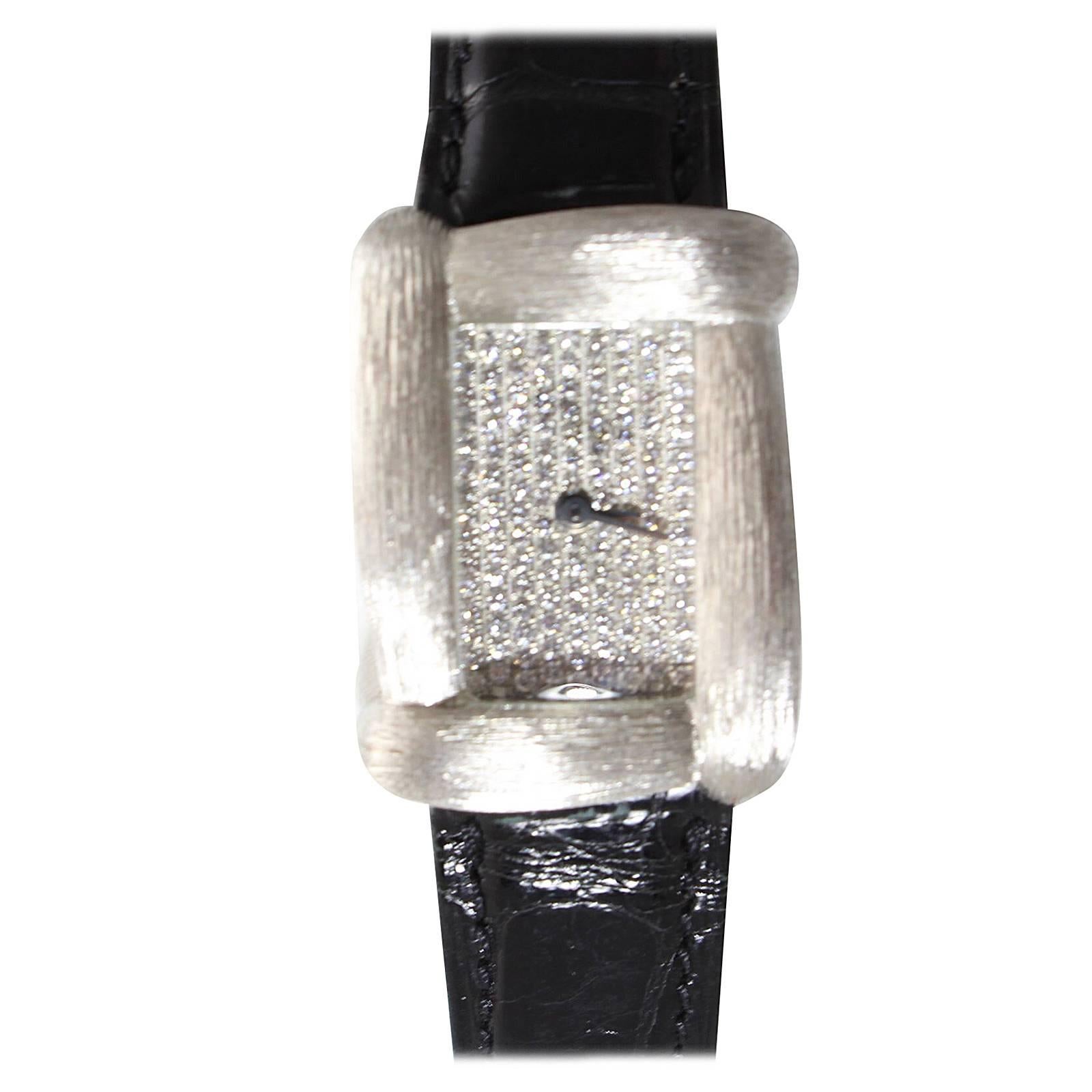 Henry Dunay Montre-bracelet pour femme en or blanc avec quartz et diamant