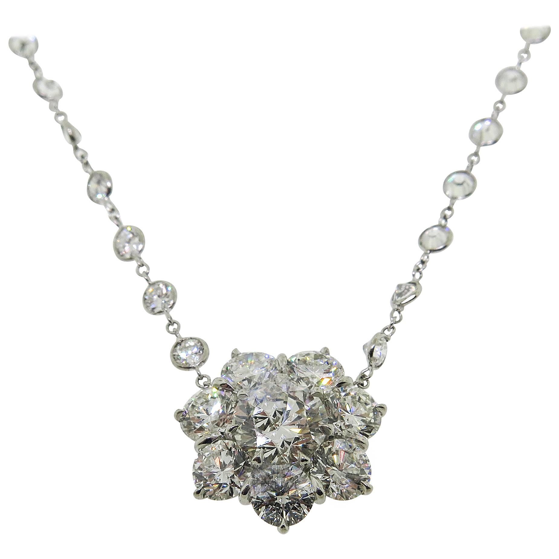 Platinum Flower Diamond Cluster Necklace