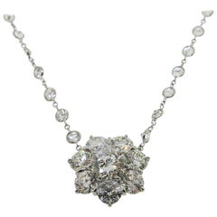 Platinum Flower Diamond Cluster Necklace