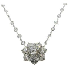 Platinum Flower Diamond Cluster Necklace 2