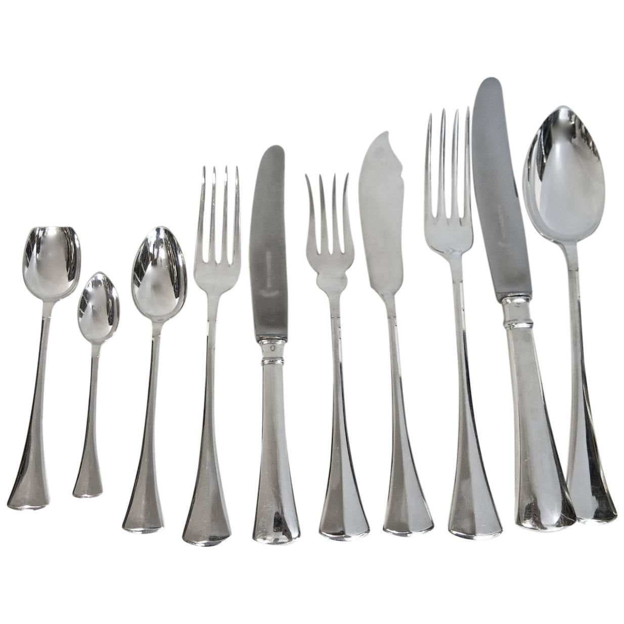 Art Deco Silver Flatware Set For 18 People Comprehensive and Complete For Sale