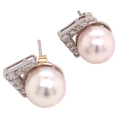 Akoya Pearl Diamond Earrings 14k Gold 9.5 Mm 0.45 CTW Certified