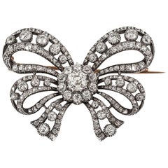 19th Century French Double Tied Diamond Set Fine Quality Bow Brooch