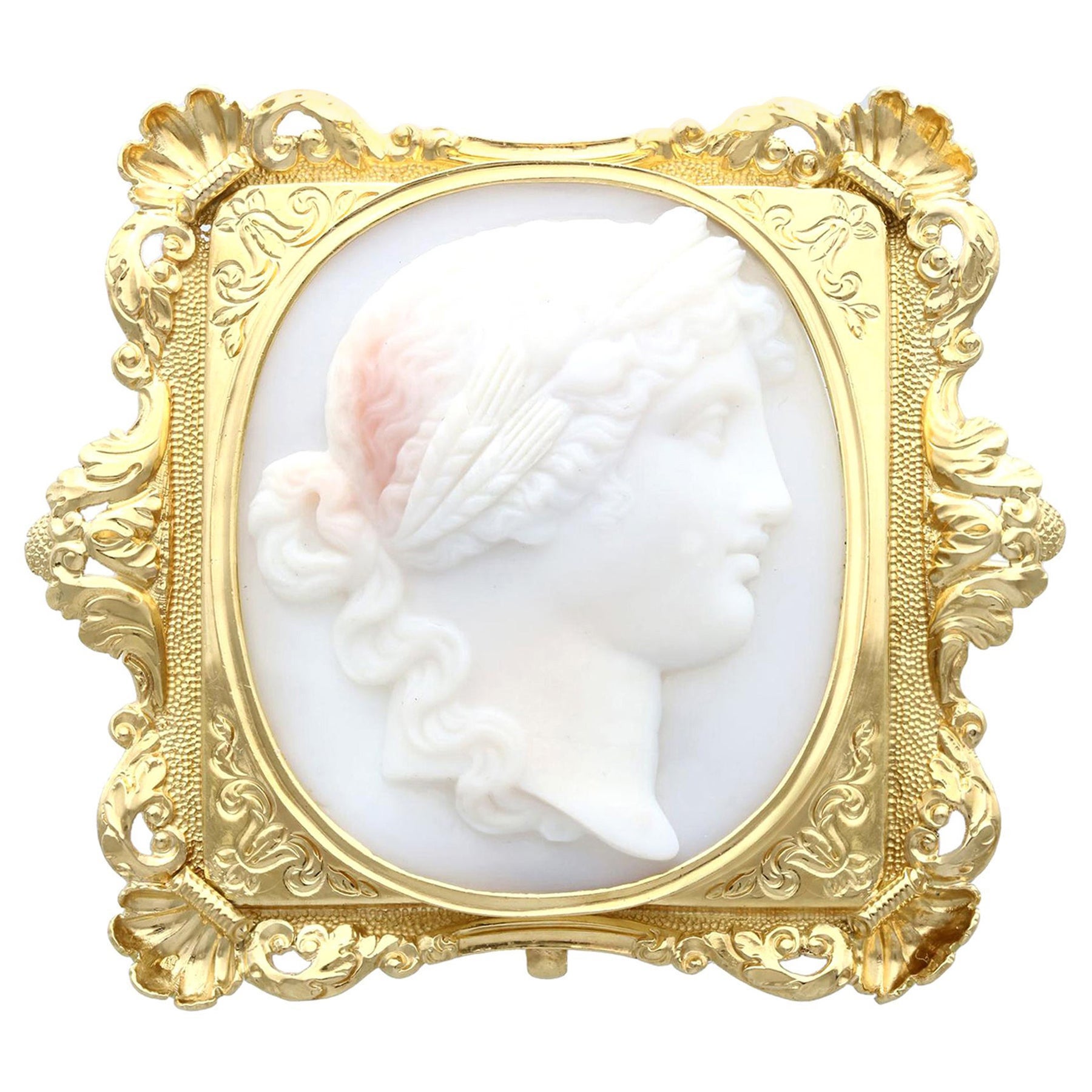 Antique Carved Hardstone and Yellow Gold Cameo Brooch, circa 1860 For Sale