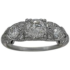  Art Deco .90 Carat Diamond Platinum Engagement Ring