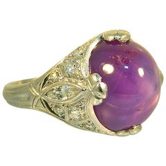 1930s Art Deco Star Sapphire Diamond Platinum Ring