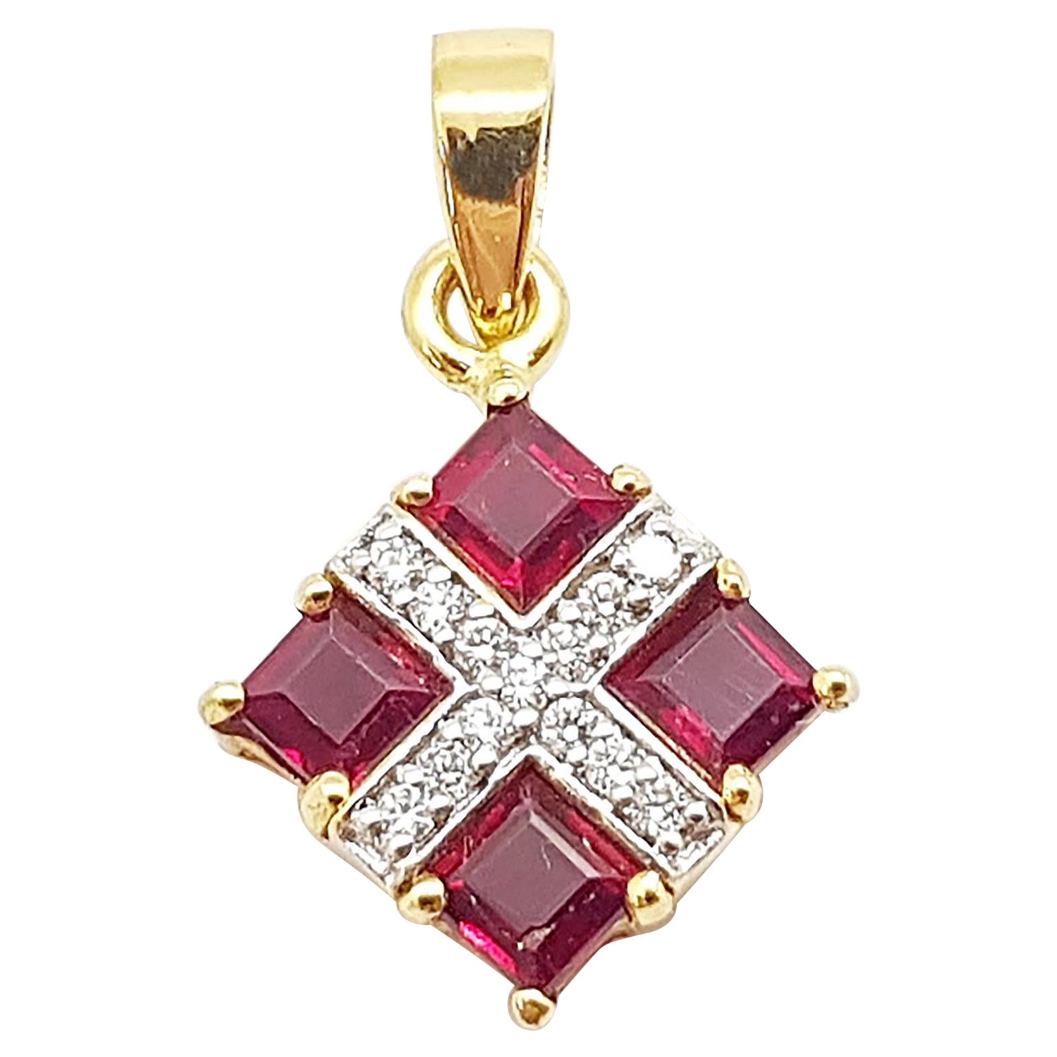 Ruby  with Diamond Pendant Set in 18 Karat Gold Settings For Sale