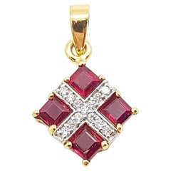 Ruby  with Diamond Pendant Set in 18 Karat Gold Settings