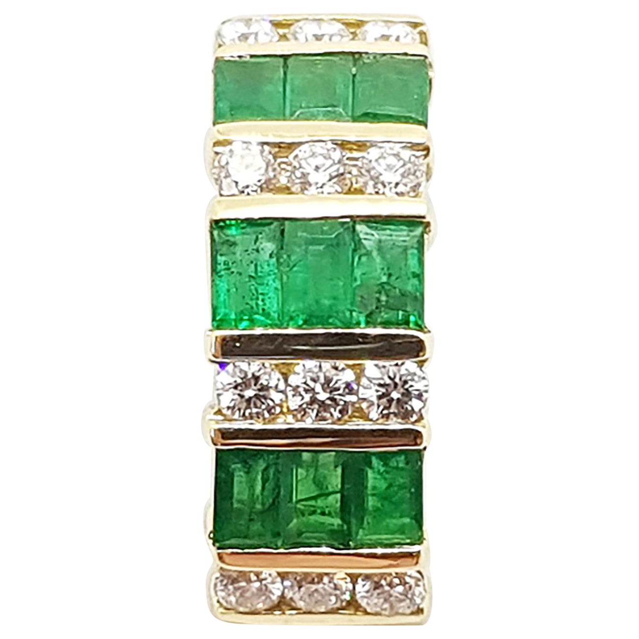 Emerald with Diamond Pendant Set in 18 Karat Gold Settings