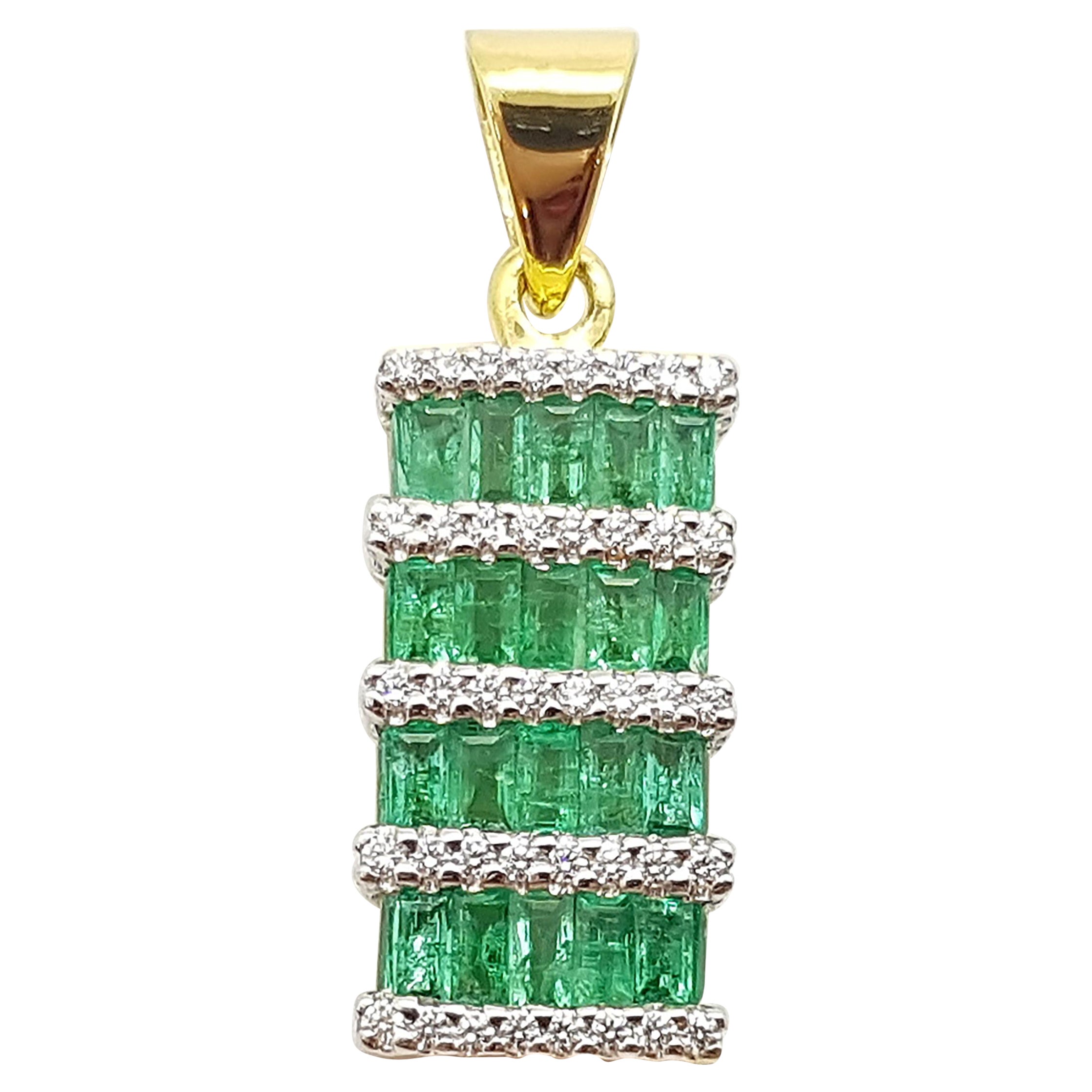 Emerald with Diamond Pendant Set in 18 Karat Gold Setting For Sale