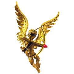 Vintage Romantic Whimsical Enamel Gold Angel Cupid Cherub Pin