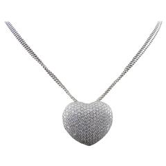 Heart Shaped Round Diamond 18K White Gold Pendant with Chain 8