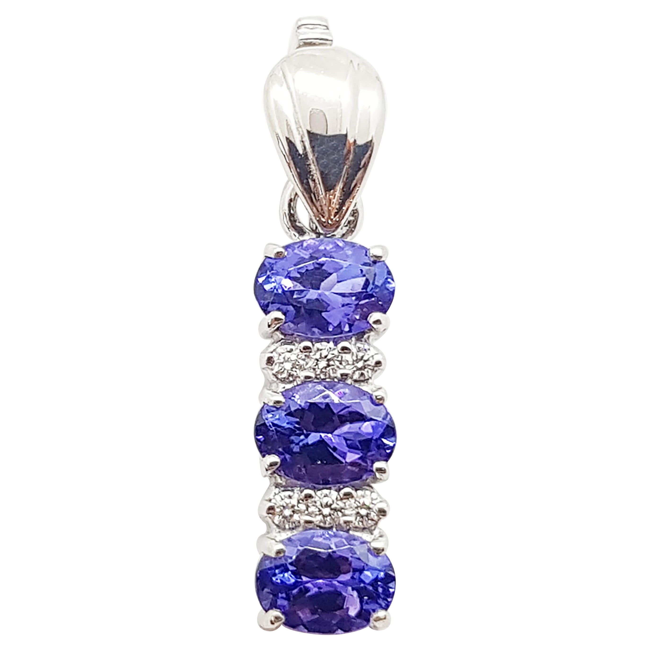 Tanzanite with Diamond Pendant Set in 18 Karat White Gold Settings For Sale