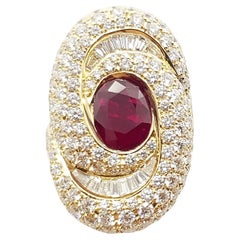 Ruby with Diamond Ring Set in 18 Karat Gold Settings