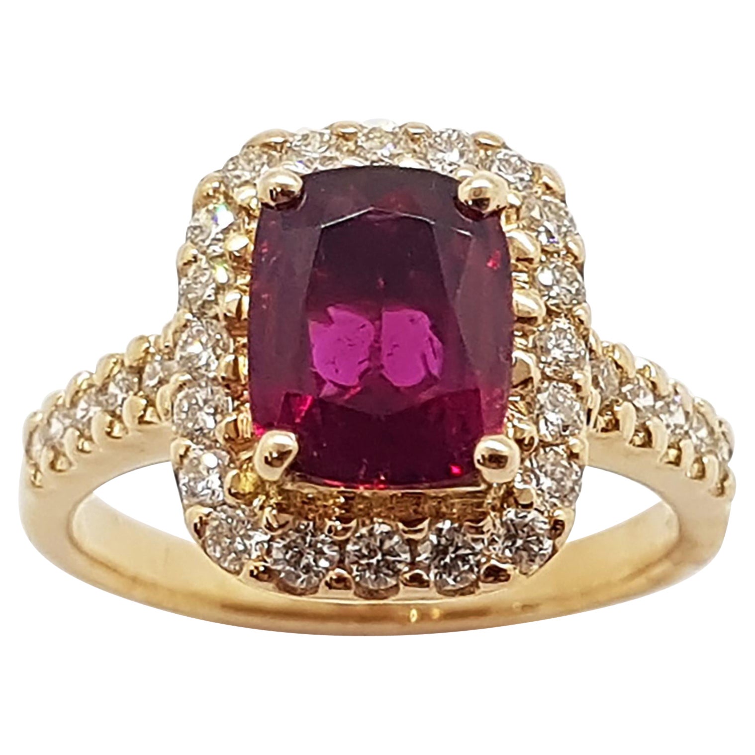 Rubellite with Diamond Ring Set in 18 Karat Rose Gold Settings For Sale