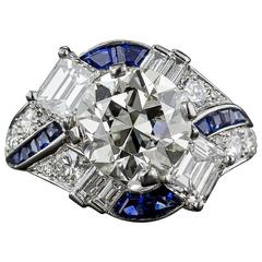 Vintage Raymond Yard 3.08 Carat Sapphire Diamond Platinum Ring