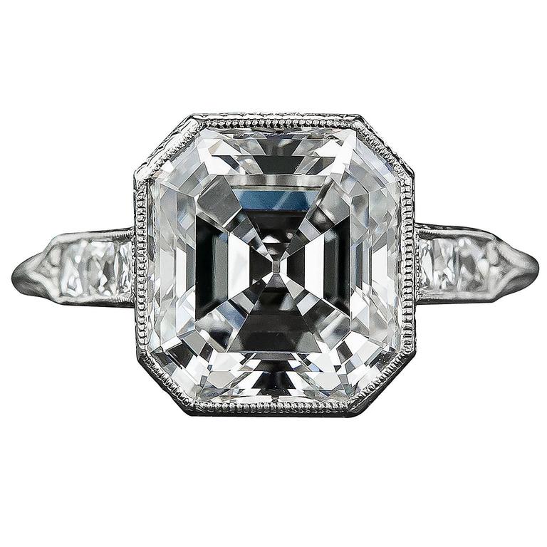 4.04 Carat Asscher-Cut GIA Cert Diamond Platinum Ring at 1stDibs