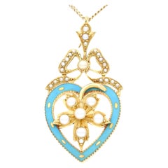 Antique Seed Pearl Enamel and Yellow Gold Pendant, Circa 1890