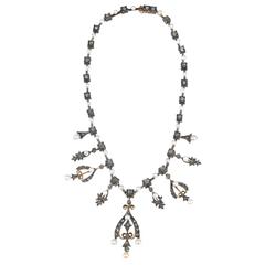 Pearl Diamond Silver Gold Necklace 9