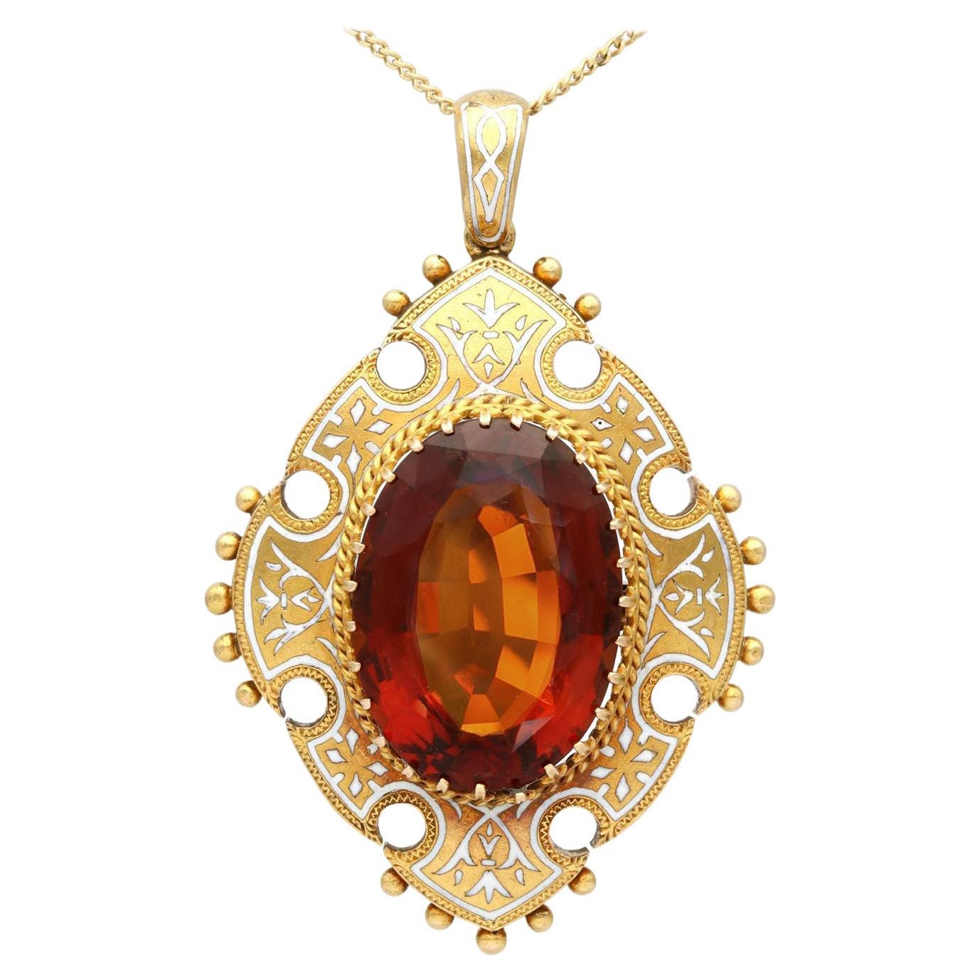 Antique Victorian Citrine Enamel and Yellow Gold Pendant