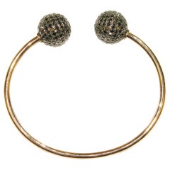 Pave Diamond Ball Flexible Cuff Made In 18k Gold & Silver