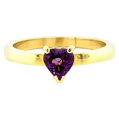 Bague empilable en forme de cœur en or jaune 18 carats et améthyste  