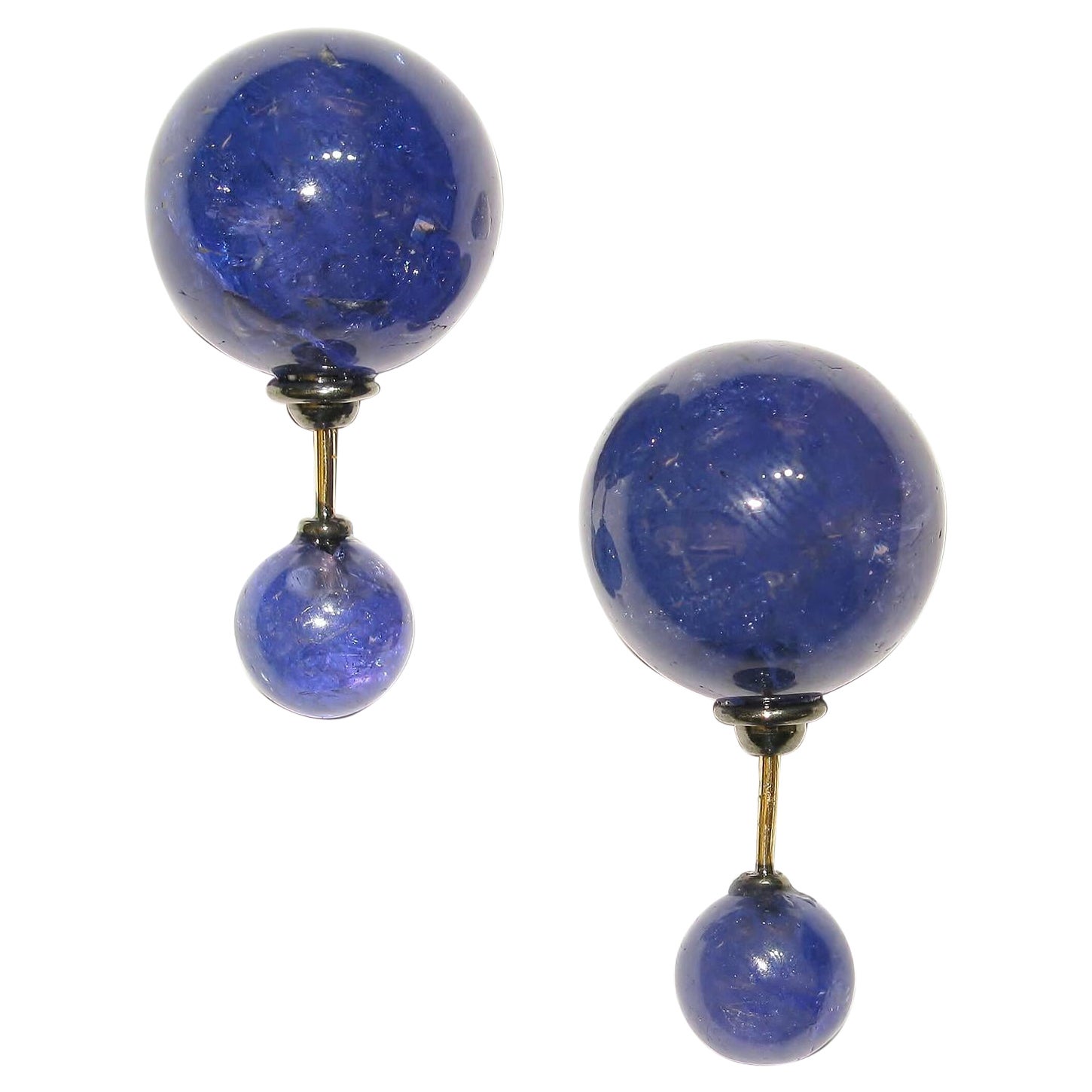 Tanzanite Ball Tunnel Earrings Made in 14k Gold For Sale