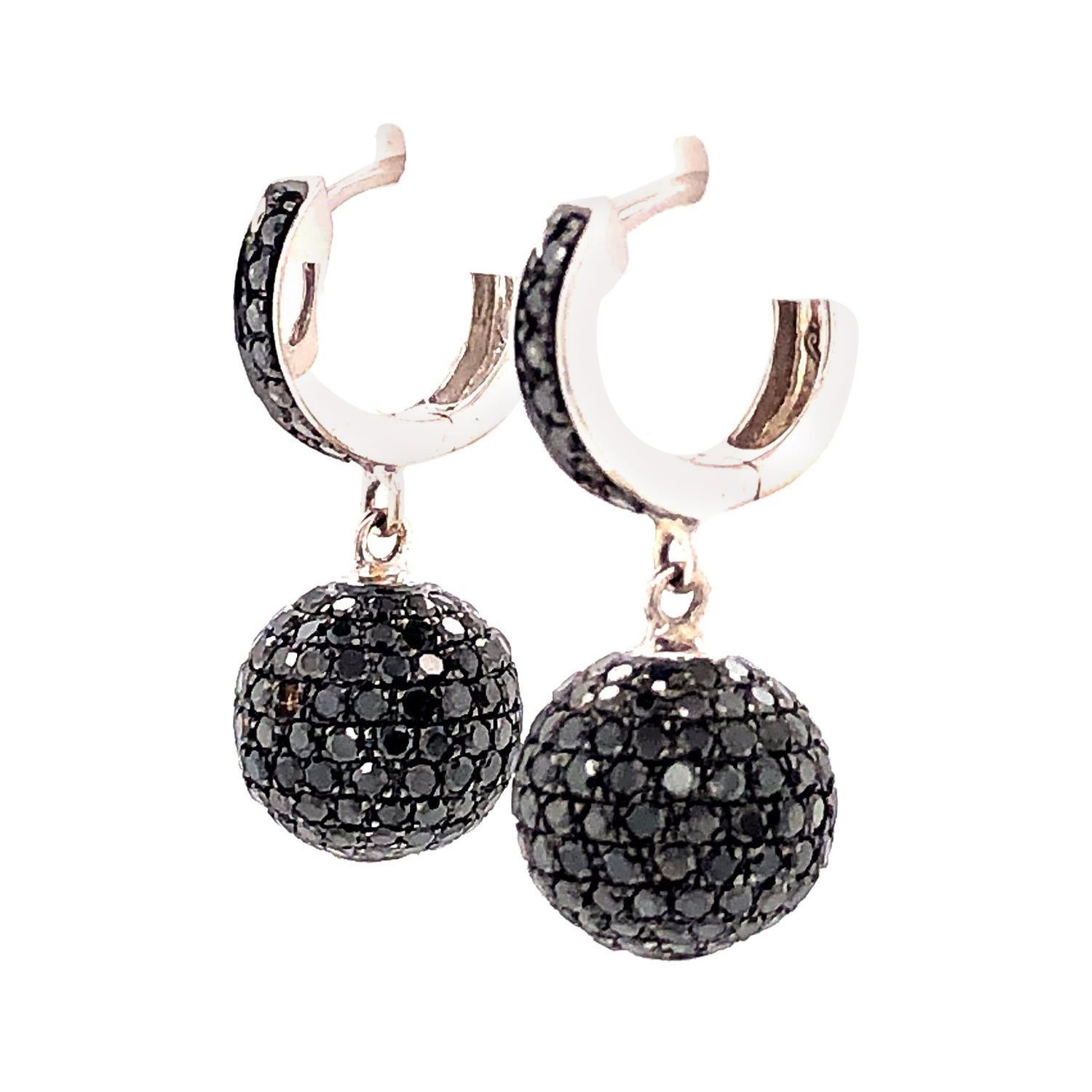 Pave Diamond Ball Earrings Made in 18k Gold For Sale