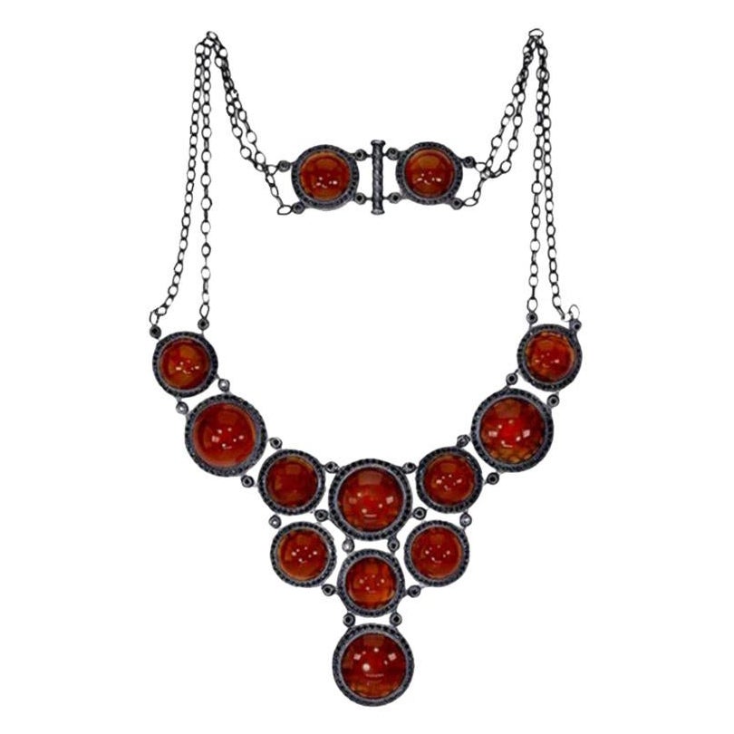 Alex Soldier Carnelian Spinel Oxidized Sterling Silver Necklace One of a Kind For Sale