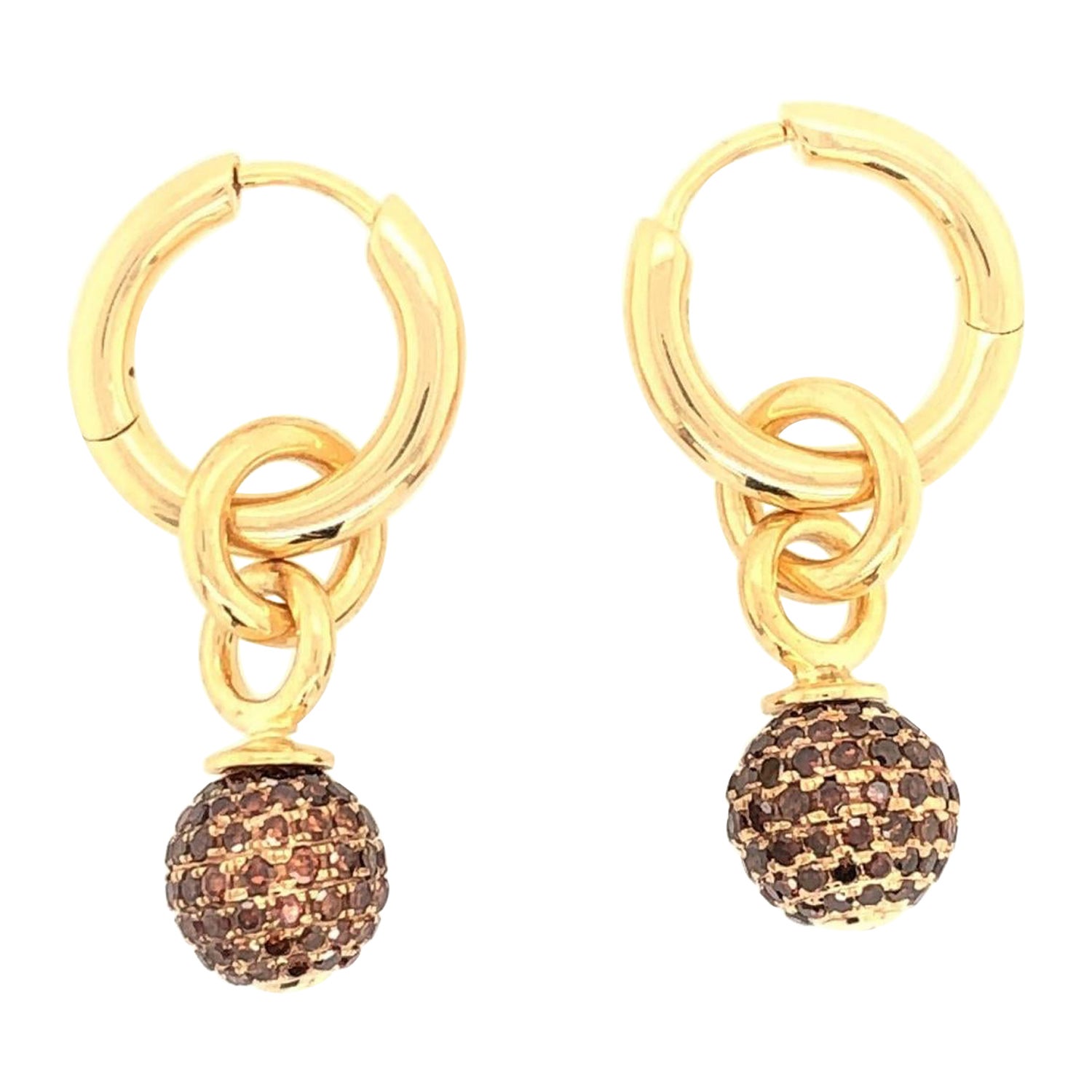 Diamond Ball Drop Earrrings Made in 18k Gold For Sale