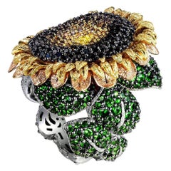 Alex Soldier Diamond Tsavorite Garnet Chrome Diopside Gold Sunflower Ring